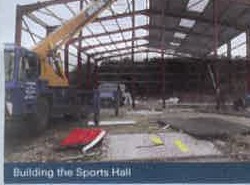 Sports hall construction frame going up